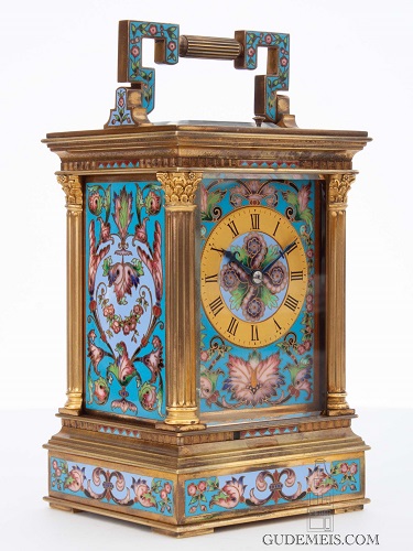 A large French cloisonné enamel anglaise case carriage clock, Richard & Cie, circa 1880.